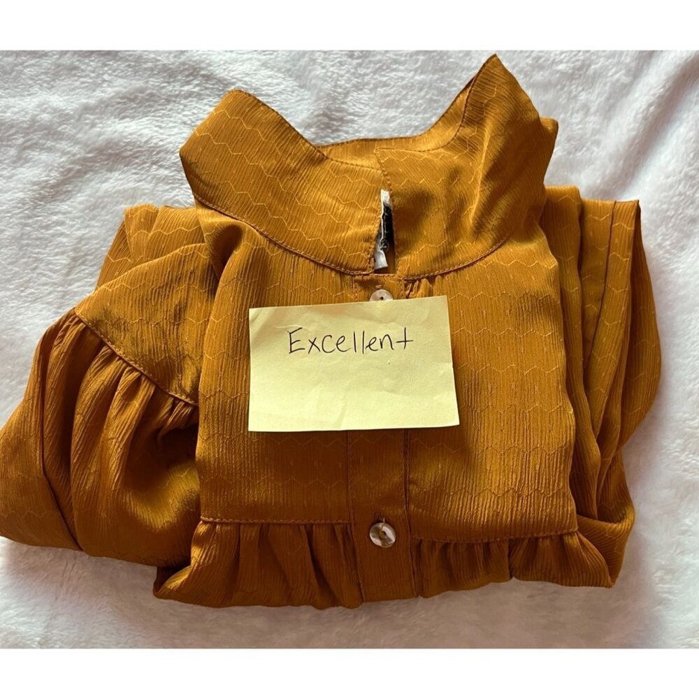 Oscar De La Renta Sport Mustard Button-Up Blouse Size 6 Textured Long Sleeve - Picture 7 of 7